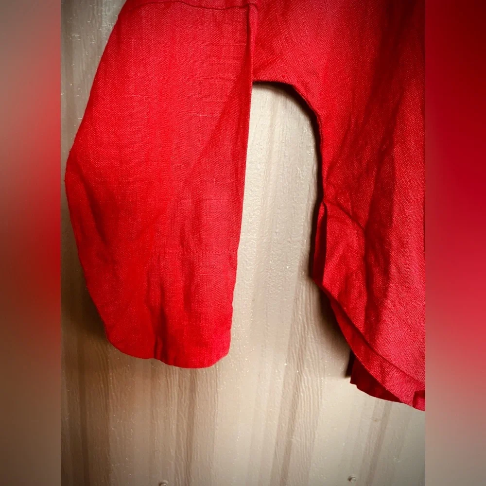 Itemz Chris Baumgartner 100% Linen Top Lagenlook Red Crop Dolman Slv USA OS FLAW - Picture 10 of 16